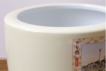 アンティーク雑貨　日陶(ノリタケ、則武)　東海道五十三次　江戸の風景が楽しめる火鉢(鉢カバー、傘立て、ディスプレイ)(R-028182)