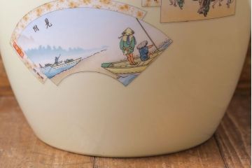 和製アンティーク　オールドノリタケ　日陶(則武)　東海道五十三次　江戸の風景が楽しめる火鉢(瀬戸火鉢、Noritake、noritake、NORITAKE、鉢カバー、傘立て、ディスプレイ)(R-028182)