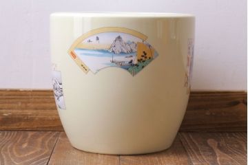 和製アンティーク　オールドノリタケ　日陶(則武)　東海道五十三次　江戸の風景が楽しめる火鉢(瀬戸火鉢、Noritake、noritake、NORITAKE、鉢カバー、傘立て、ディスプレイ)(R-028182)