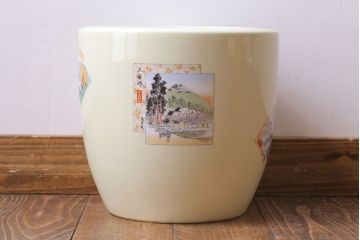 和製アンティーク　オールドノリタケ　日陶(則武)　東海道五十三次　江戸の風景が楽しめる火鉢(瀬戸火鉢、Noritake、noritake、NORITAKE、鉢カバー、傘立て、ディスプレイ)(R-028182)