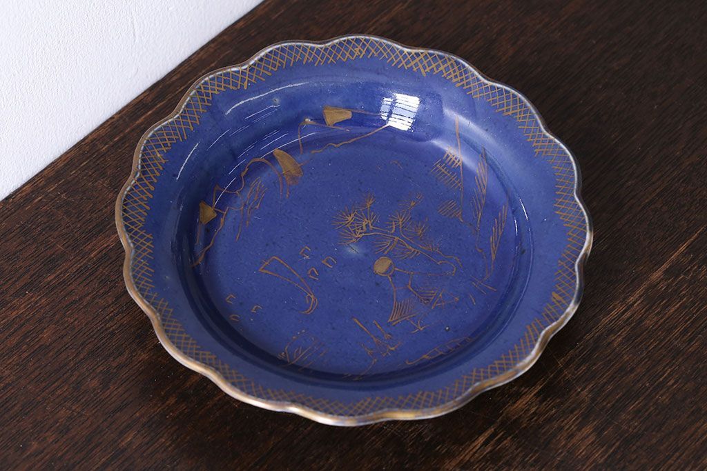 幕末明治期　瑠璃釉金彩五寸皿(中皿)