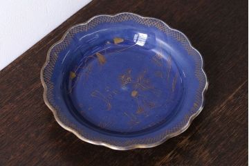 幕末明治期　瑠璃釉金彩五寸皿(中皿)
