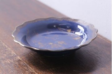 幕末明治期　瑠璃釉金彩五寸皿(中皿)