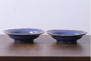アンティーク雑貨　幕末明治期　瑠璃釉金彩五寸皿(中皿)2枚セット