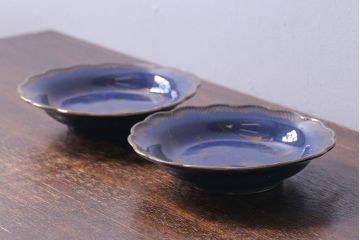 アンティーク雑貨　幕末明治期　瑠璃釉金彩五寸皿(中皿)2枚セット