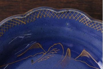 アンティーク雑貨　幕末明治期　瑠璃釉金彩五寸皿(中皿)2枚セット