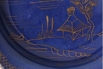 アンティーク雑貨　幕末明治期　瑠璃釉金彩五寸皿(中皿)2枚セット