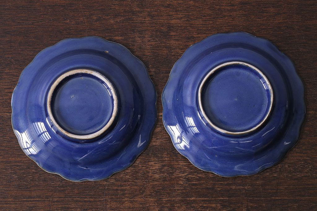 アンティーク雑貨　幕末明治期　瑠璃釉金彩五寸皿(中皿)2枚セット