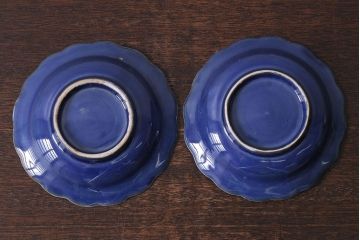 アンティーク雑貨　幕末明治期　瑠璃釉金彩五寸皿(中皿)2枚セット