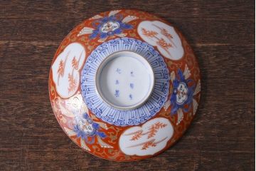 江戸期　大明成化年製　古伊万里　赤絵南蛮図染付　蓋茶碗(2)