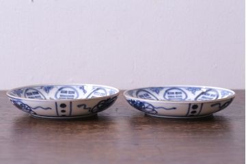 江戸期　角福　染付小皿2枚セット(和食器)(1)