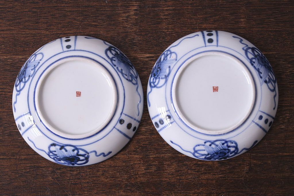 江戸期　角福　染付小皿2枚セット(和食器)(1)