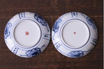 アンティーク雑貨　江戸期　角福　染付小皿2枚セット(和食器)(2)