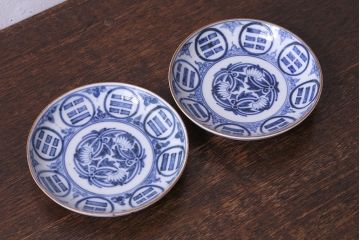 江戸期　角福　染付小皿2枚セット(和食器)(3)