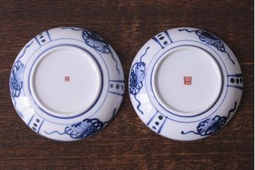 江戸期　角福　染付小皿2枚セット(和食器)(3)