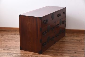 中古　前面ケヤキ材　漆塗りが美しいローチェスト(ローボード、和タンス、引き出し)(定価約45万円)