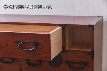 中古　前面ケヤキ材　漆塗りが美しいローチェスト(ローボード、和タンス、引き出し)(定価約45万円)