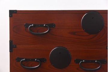 中古　前面ケヤキ材　漆塗りが美しいローチェスト(ローボード、和タンス、引き出し)(定価約45万円)