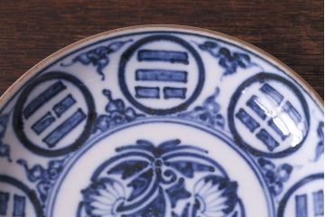 アンティーク雑貨　江戸期　角福入り　和モダンにもおすすめの染付小皿2枚セット(和食器)