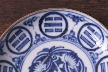 アンティーク雑貨　江戸期　角福入り　和モダンにもおすすめの染付小皿2枚セット(和食器)