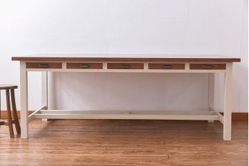 ペイント家具　両面引き出し付き特大ダイニングテーブル(作業台、作業テーブル)