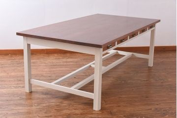 ペイント家具　両面引き出し付き特大ダイニングテーブル(作業台、作業テーブル)