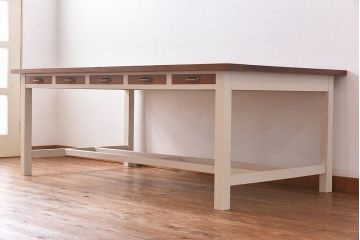 ペイント家具　両面引き出し付き特大ダイニングテーブル(作業台、作業テーブル)