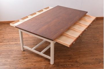 ペイント家具　両面引き出し付き特大ダイニングテーブル(作業台、作業テーブル)