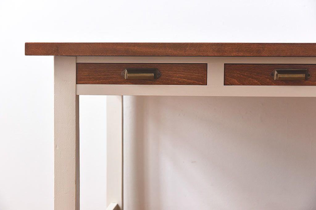 ペイント家具　両面引き出し付き特大ダイニングテーブル(作業台、作業テーブル)