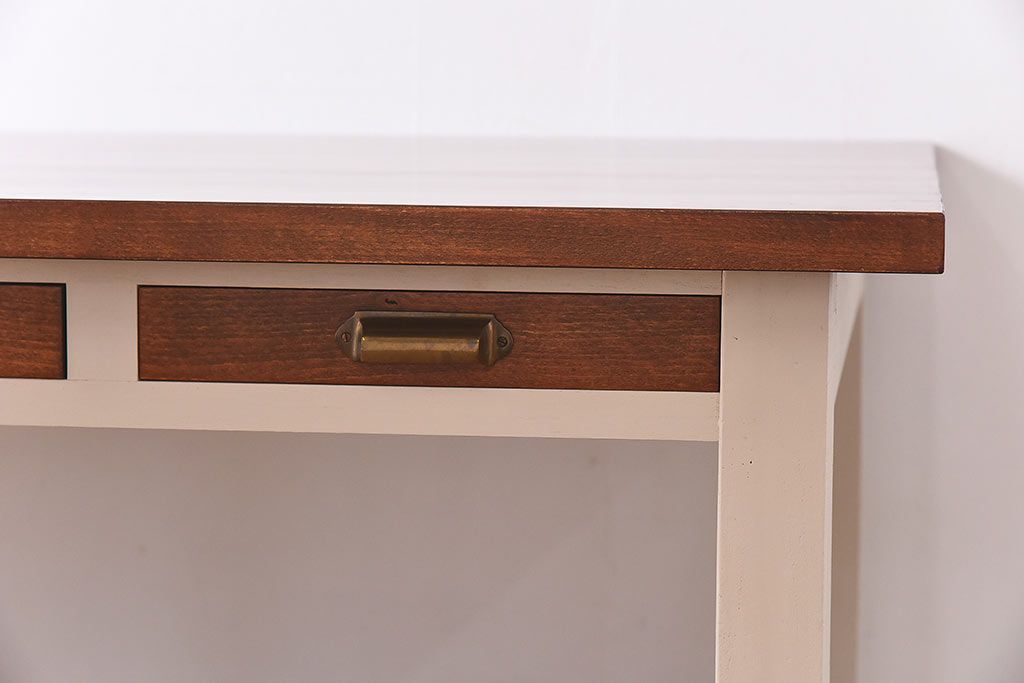 ペイント家具　両面引き出し付き特大ダイニングテーブル(作業台、作業テーブル)