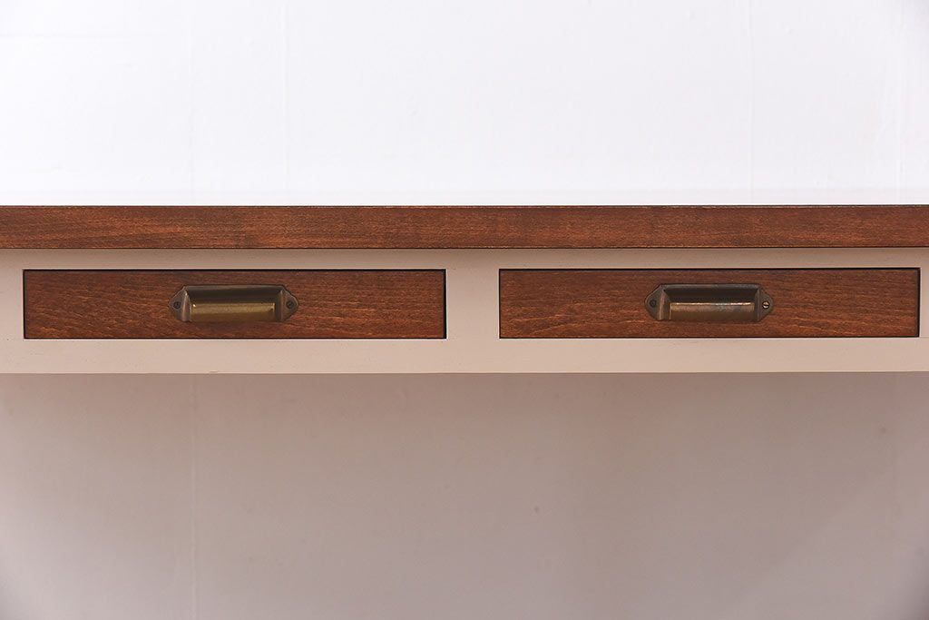 ペイント家具　両面引き出し付き特大ダイニングテーブル(作業台、作業テーブル)