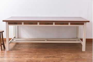 ペイント家具　両面引き出し付き特大ダイニングテーブル(作業台、作業テーブル)