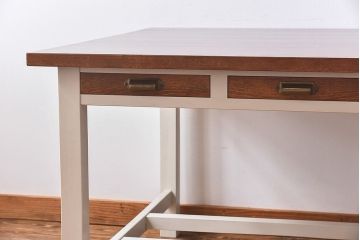 ペイント家具　両面引き出し付き特大ダイニングテーブル(作業台、作業テーブル)