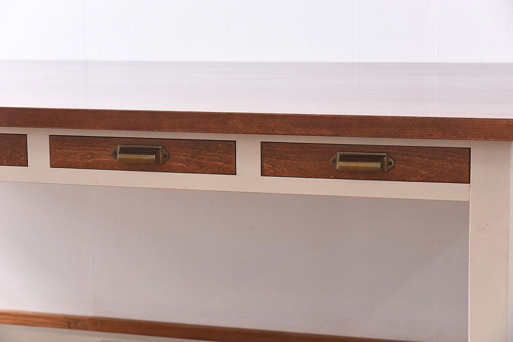 ペイント家具　両面引き出し付き特大ダイニングテーブル(作業台、作業テーブル)