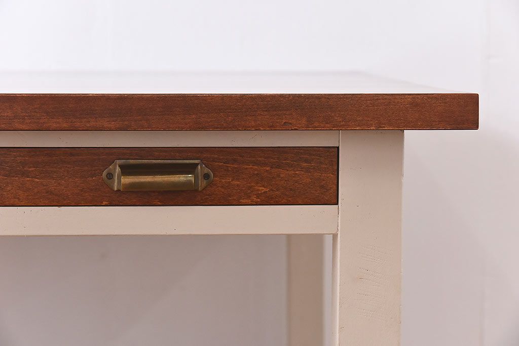 ペイント家具　両面引き出し付き特大ダイニングテーブル(作業台、作業テーブル)