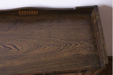 アンティーク家具　昭和初期　モールガラス　ナラ材　落ち着いた雰囲気漂う本箱(収納棚、食器棚)