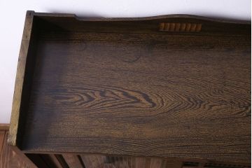 アンティーク家具　昭和初期　モールガラス　ナラ材　落ち着いた雰囲気漂う本箱(収納棚、食器棚)