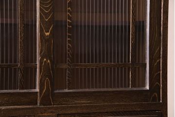 アンティーク家具　昭和初期　モールガラス　ナラ材　落ち着いた雰囲気漂う本箱(収納棚、食器棚)