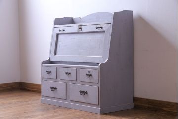 ペイント家具　ラベンダーのような色がかわいらしい小さなライティングビューロー(ワークデスク、在宅ワーク、在宅用、学習机)