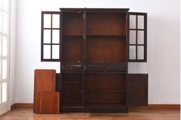 中古　美品　北海道民芸家具　HM165K　収納力抜群のシックな食器棚(カップボード、キャビネット)(定価57万円)(1)