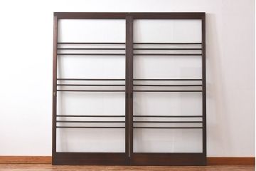 昭和レトロ　モールガラス入り!　横桟が印象的なガラス戸(建具・引き戸・ガラス引き戸)2枚セット