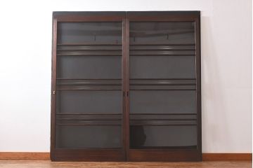 昭和レトロ　モールガラス入り!　横桟が印象的なガラス戸(建具・引き戸・ガラス引き戸)2枚セット