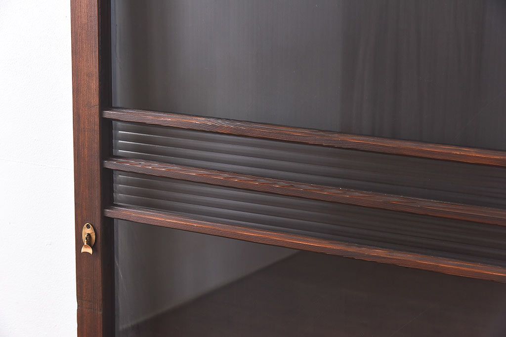 昭和レトロ　モールガラス入り!　横桟が印象的なガラス戸(建具・引き戸・ガラス引き戸)2枚セット