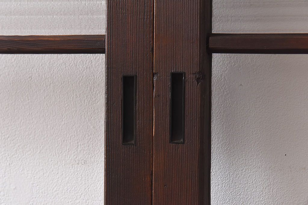 昭和レトロ　モールガラス入り!　横桟が印象的なガラス戸(建具・引き戸・ガラス引き戸)2枚セット