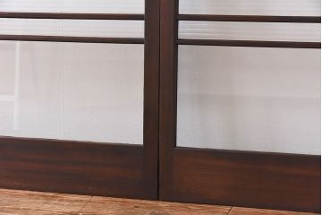 昭和レトロ　モールガラス入り!　横桟が印象的なガラス戸(建具・引き戸・ガラス引き戸)2枚セット