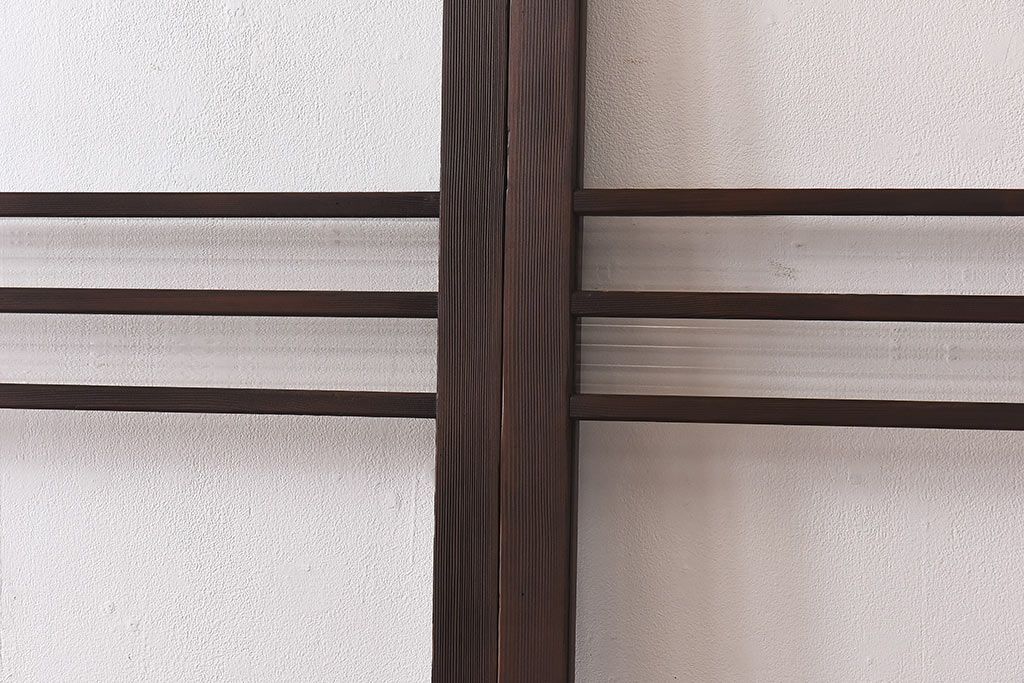 昭和レトロ　モールガラス入り!　横桟が印象的なガラス戸(建具・引き戸・ガラス引き戸)2枚セット