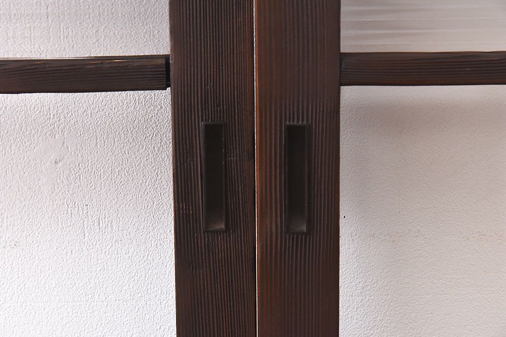 昭和レトロ　モールガラス入り!　横桟が印象的なガラス戸(建具・引き戸・ガラス引き戸)2枚セット