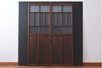 昭和レトロ　異なるガラスの表情を楽しめるシンプルなガラス戸(建具・引き戸・ガラス引き戸)2枚セット