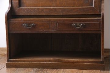 アンティーク家具　大正ロマン　象嵌入り　ナラ材のライティングビューロー(ワークデスク、在宅ワーク、在宅用、学習机)