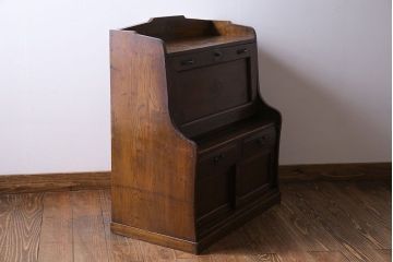 アンティーク家具　大正ロマン　象嵌入り　ナラ材のライティングビューロー(ワークデスク、在宅ワーク、在宅用、学習机)